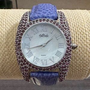 Bob Mackie Women's Silver-Tone Amethyst Crystal Strap Watch